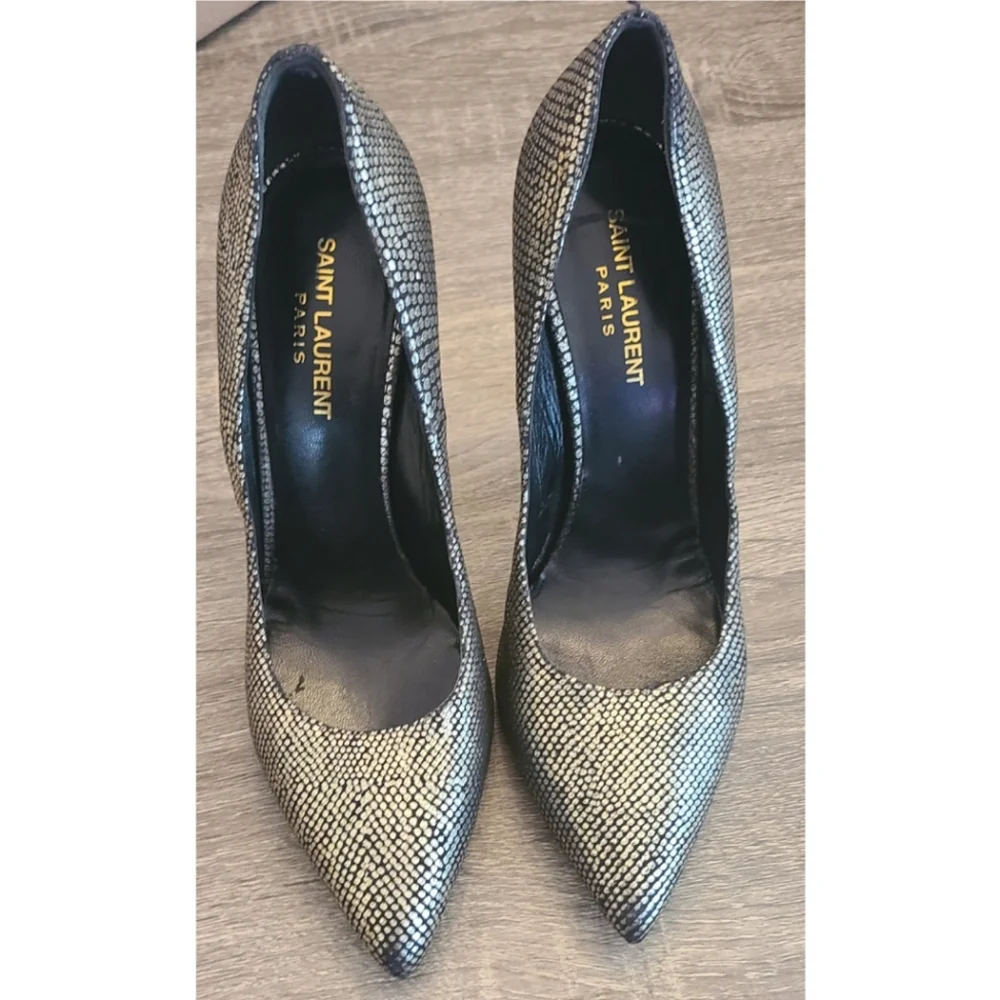 SAINT LAURENT Metallic Snake-Effect Leather Pumps Heels Size 9.5 | YSL